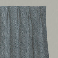 Blue Botanical Linen Pleated Curtains - Erica Blue Stone - Natural base fabric.