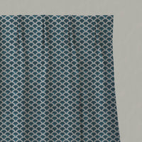 Blue Patterned Linen Pleated Curtains - Erle Blue Stone - Natural base fabric.