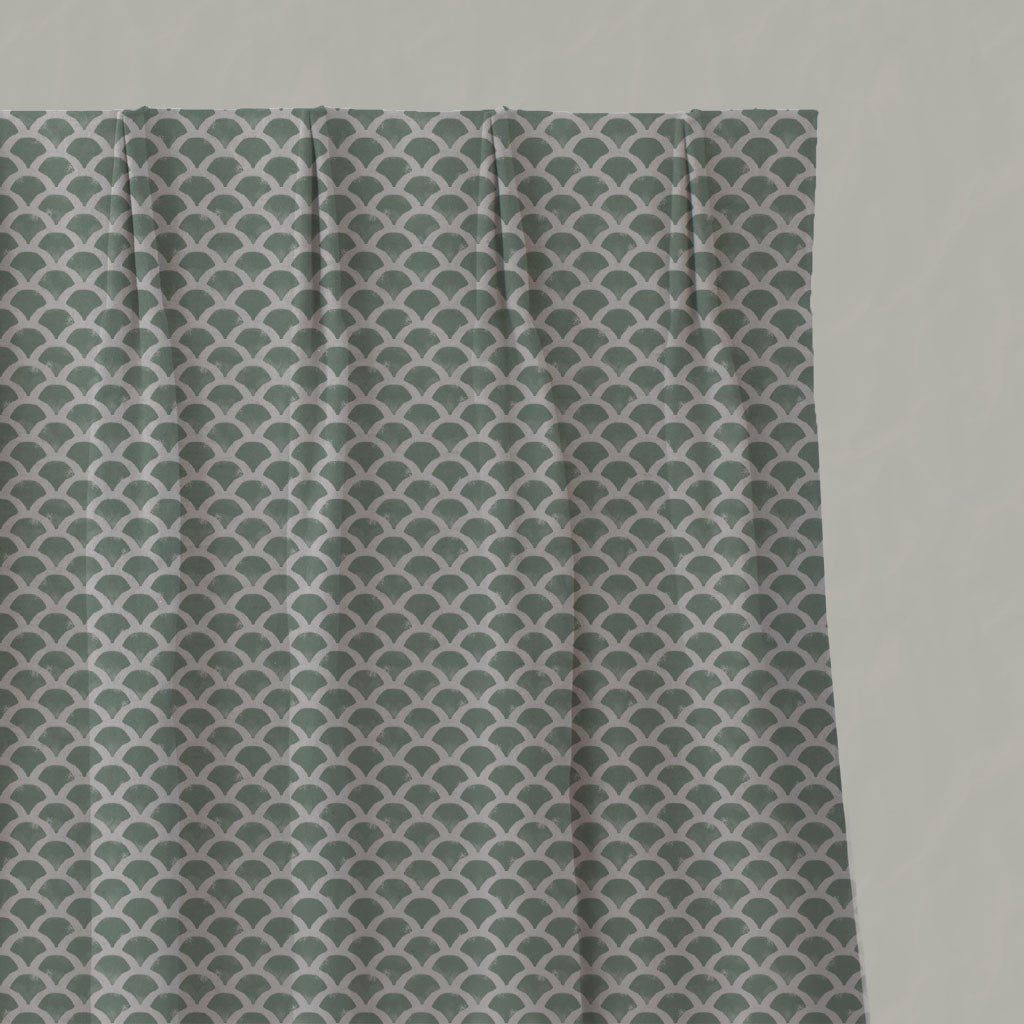 Green Patterned Linen Pleated Curtains - Erle Jade Mist - Natural base fabric.