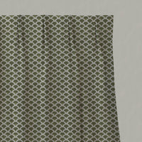 Green Patterned Linen Pleated Curtains - Erle Khaki - Natural base fabric.