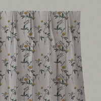 Yellow Floral Linen Pleated Curtains - Esther Mustard - Natural base fabric.