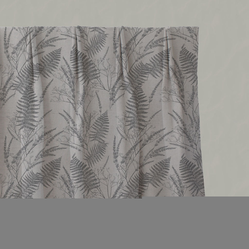 Grey Botanical Linen Pleated Curtains - Fernia Ash - Natural base fabric.