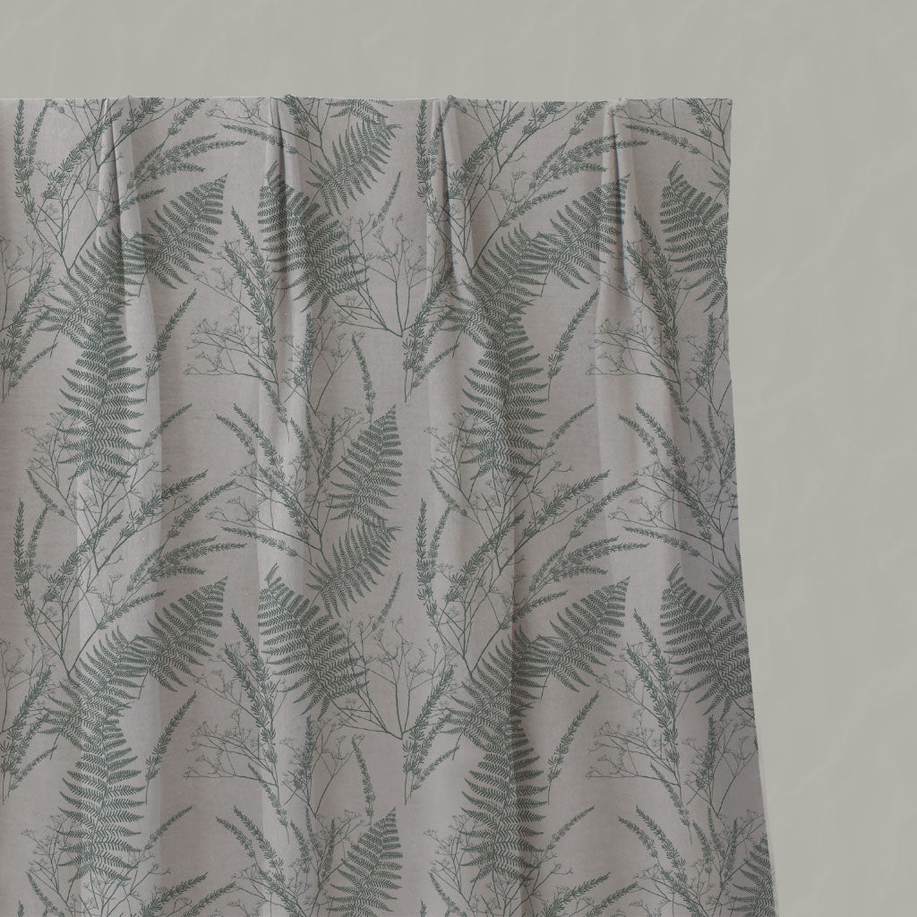 Green Plain Linen Pleated Curtains - Fernia Sage - Natural base fabric.