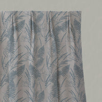 Blue Botanical Linen Pleated Curtains - Fernia True Blue - Natural base fabric.