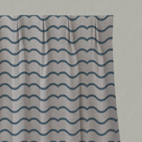 Blue Patterned Linen Pleated Curtains - Fiorella Blue - Natural base fabric.