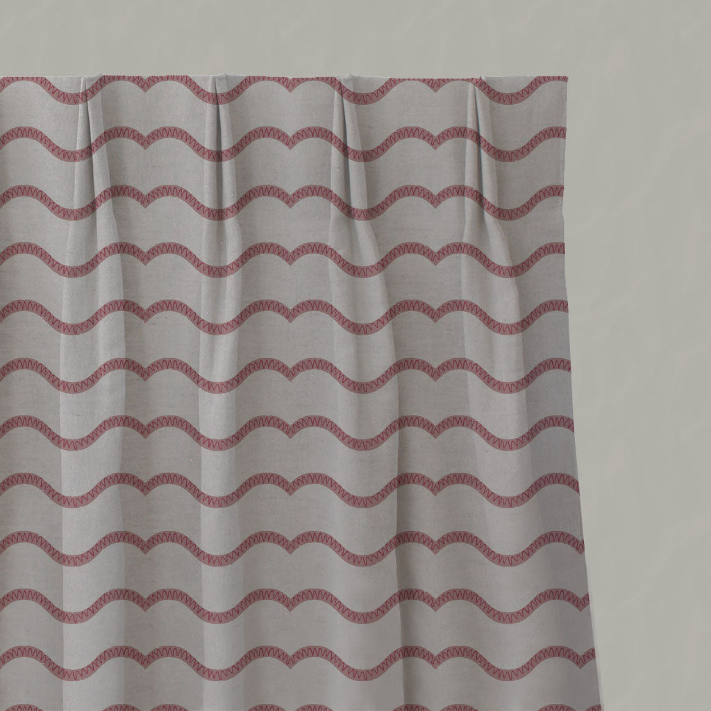 Red / Pink Patterned Linen Pleated Curtains - Fiorella Dusty Pink-Red - Natural base fabric.