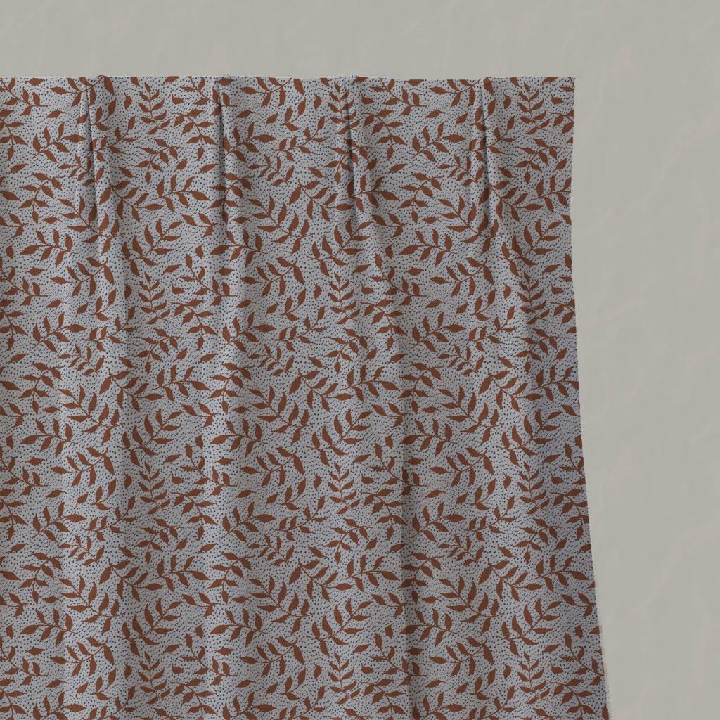 Orange Botanical Linen Pleated Curtains - Fita Terracotta - Natural base fabric.
