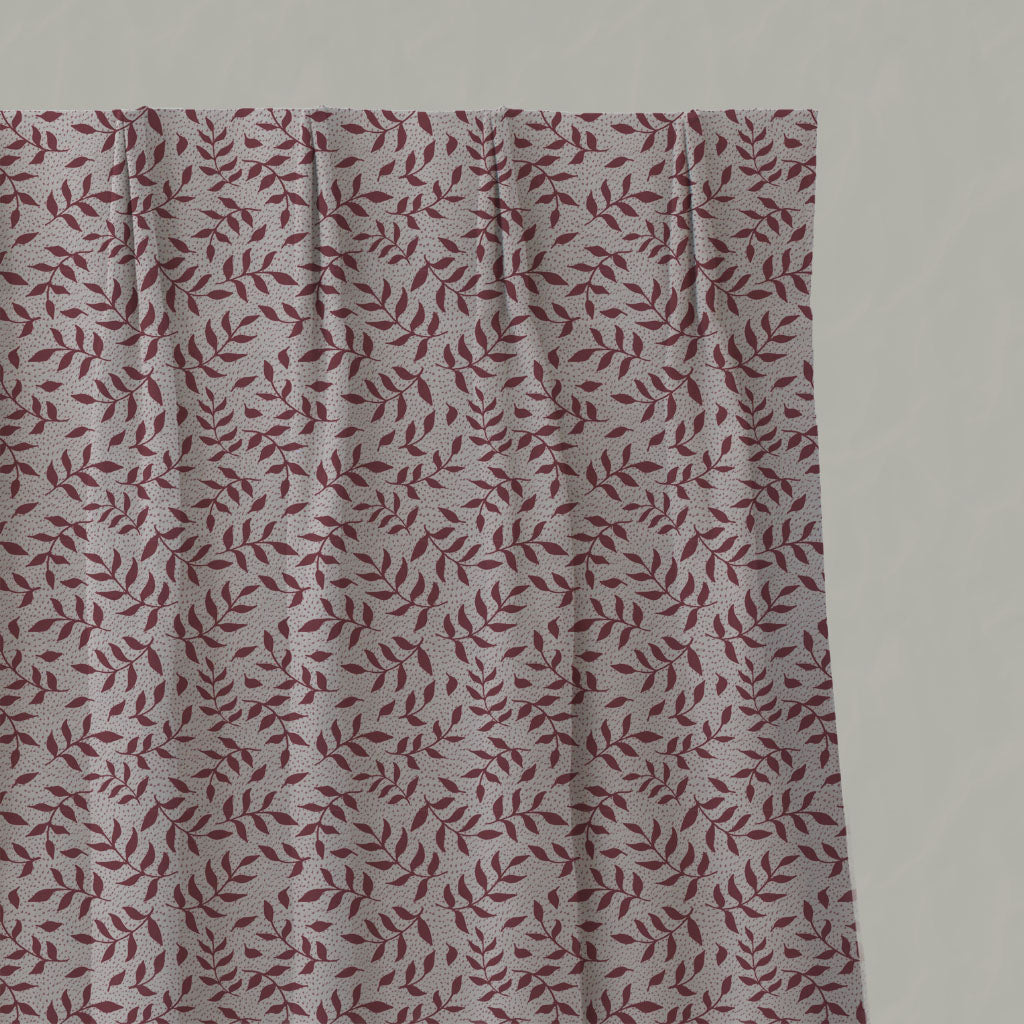 Red / Pink Botanical Linen Pleated Curtains - Fita Wine Pink - Natural base fabric.