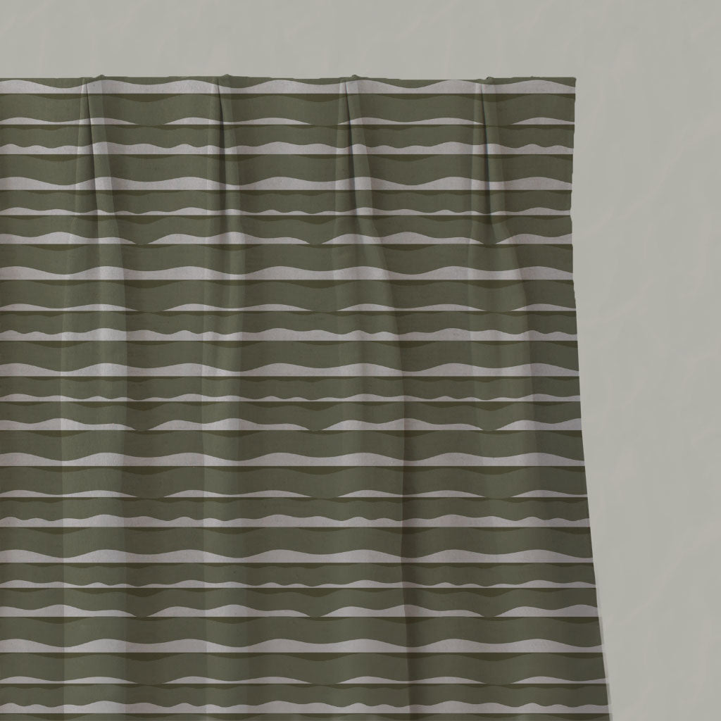 Green Patterned Linen Pleated Curtains - Fransibella Moss Green-NAT - Natural base fabric.