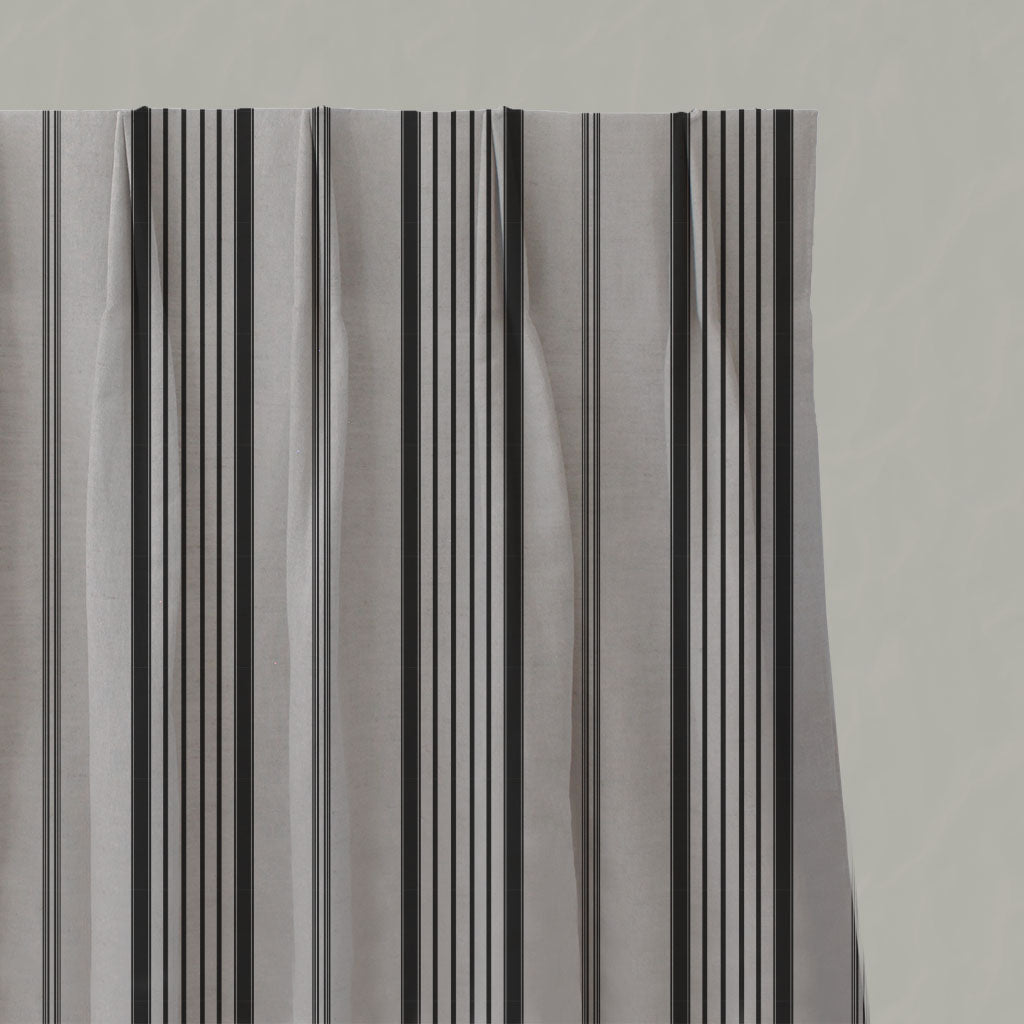 Black Striped Linen Pleated Curtains - Freja Black - Natural base fabric.