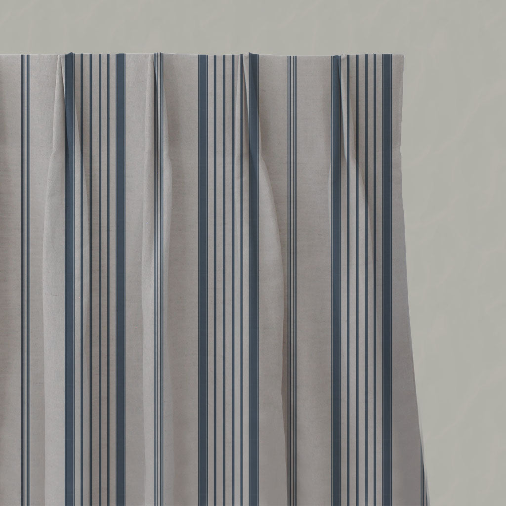 Blue Striped Linen Pleated Curtains - Freja Denim - Natural base fabric.