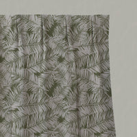 Green Patterned Linen Pleated Curtains - Gabi Khaki - Natural base fabric.