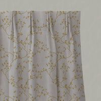 Yellow Botanical Linen Pleated Curtains - Goldfinch Mustard - Natural base fabric.