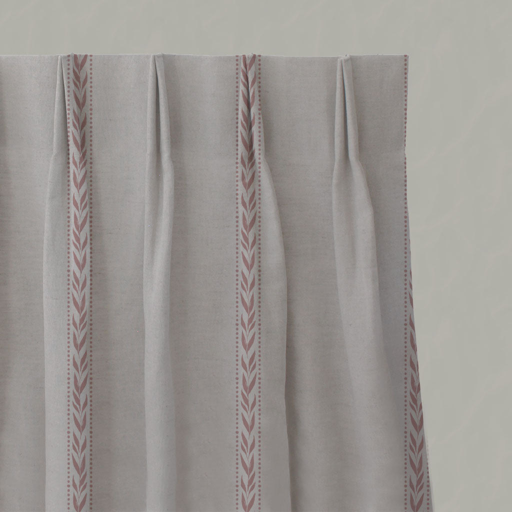 Pink Botanical Linen Pleated Curtains - Helena-NAT Dusty Pink  - Natural base fabric.