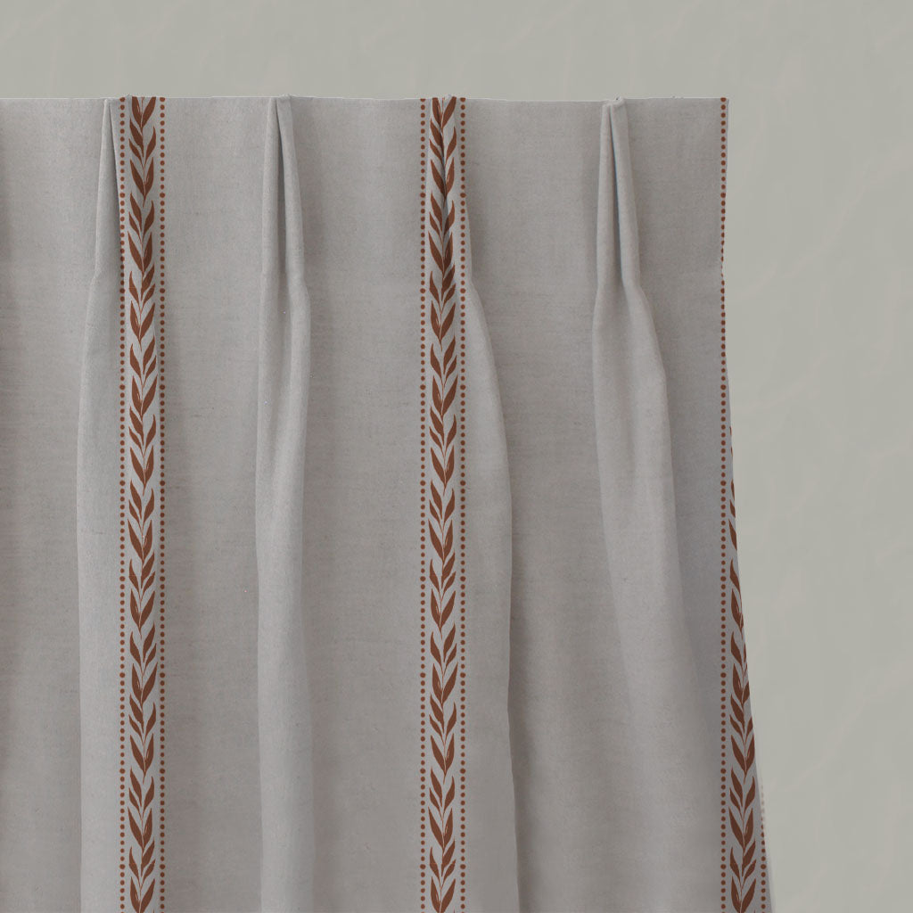 Orange Botanical Linen Pleated Curtains - Helena-NAT Terracotta - Natural base fabric.