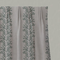 Green Patterned Linen Pleated Curtains - Hensley Sage - Natural base fabric.