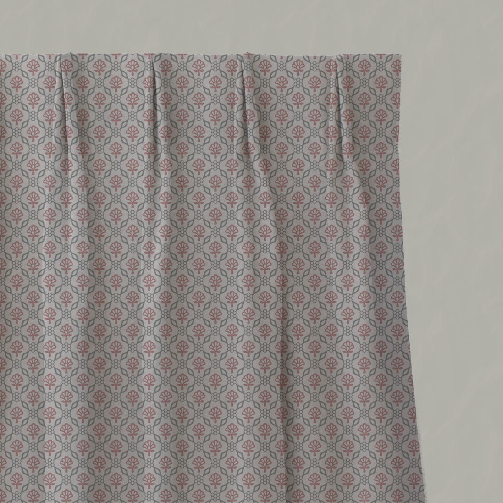 Pink Floral Linen Pleated Curtains - Hilla Pink Greige - Natural base fabric.
