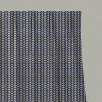 Blue / Orange Patterned Linen Pleated Curtains - Hulda Deep Blue Ochre - Natural base fabric.