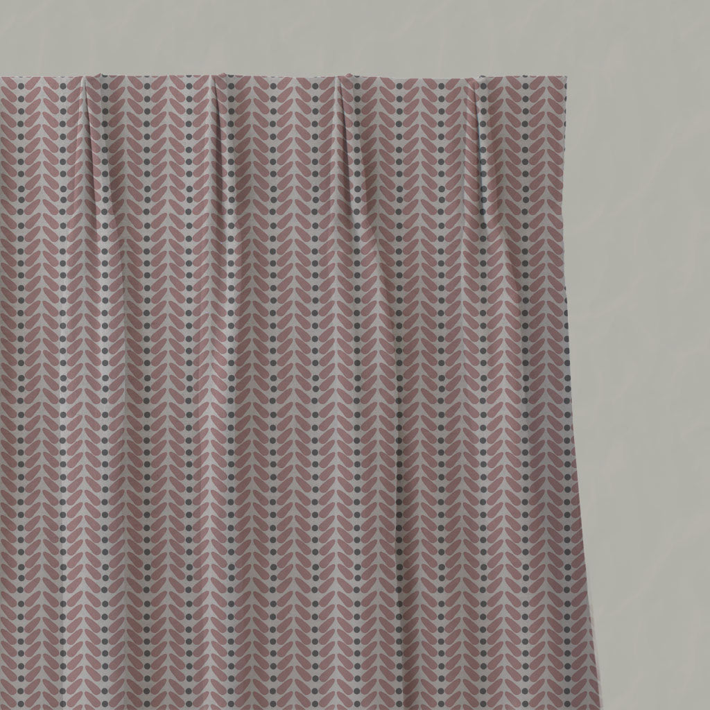 Pink Patterned Linen Pleated Curtains - Hulda Dusty Pink - Natural base fabric.