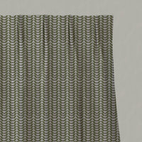 Green Patterned Linen Pleated Curtains - Hulda Khaki - Natural base fabric.