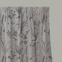 Grey Floral Linen Pleated Curtains - Iida Ash - Natural base fabric.
