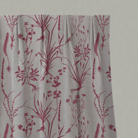 Red Floral Linen Pleated Curtains - Iida Cherry - Natural base fabric.