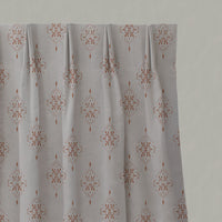 Orange Patterned Linen Pleated Curtains - Iiris Burnt Orange - Natural base fabric.