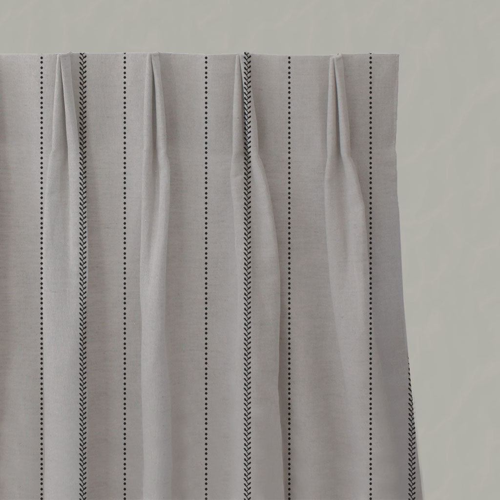 Black Striped Linen Pleated Curtains - Inari Noir - Natural base fabric.