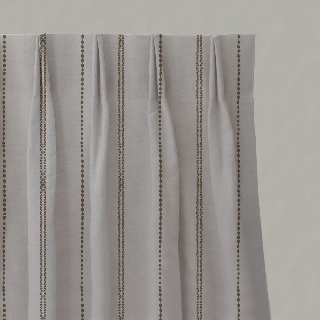 Brown Striped Linen Pleated Curtains - Inga-NAT Sand - Natural base fabric.