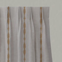 Orange / Yellow Patterned Linen Pleated Curtains - Irina Gold Ochre - Natural base fabric.