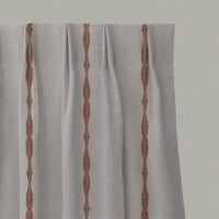 Red / Orange Patterned Linen Pleated Curtains - Irina Terracotta - Natural base fabric.