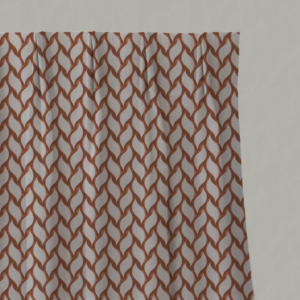 Orange Patterned Linen Pleated Curtains - Isla Terracotta - Natural base fabric.