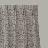 Brown Floral Linen Pleated Curtains - Jasmi Sand - Natural base fabric.