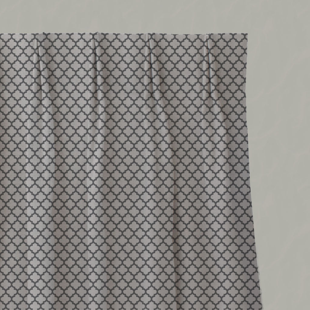 Grey Patterned Linen Pleated Curtains - Jonna Ash - Natural base fabric.