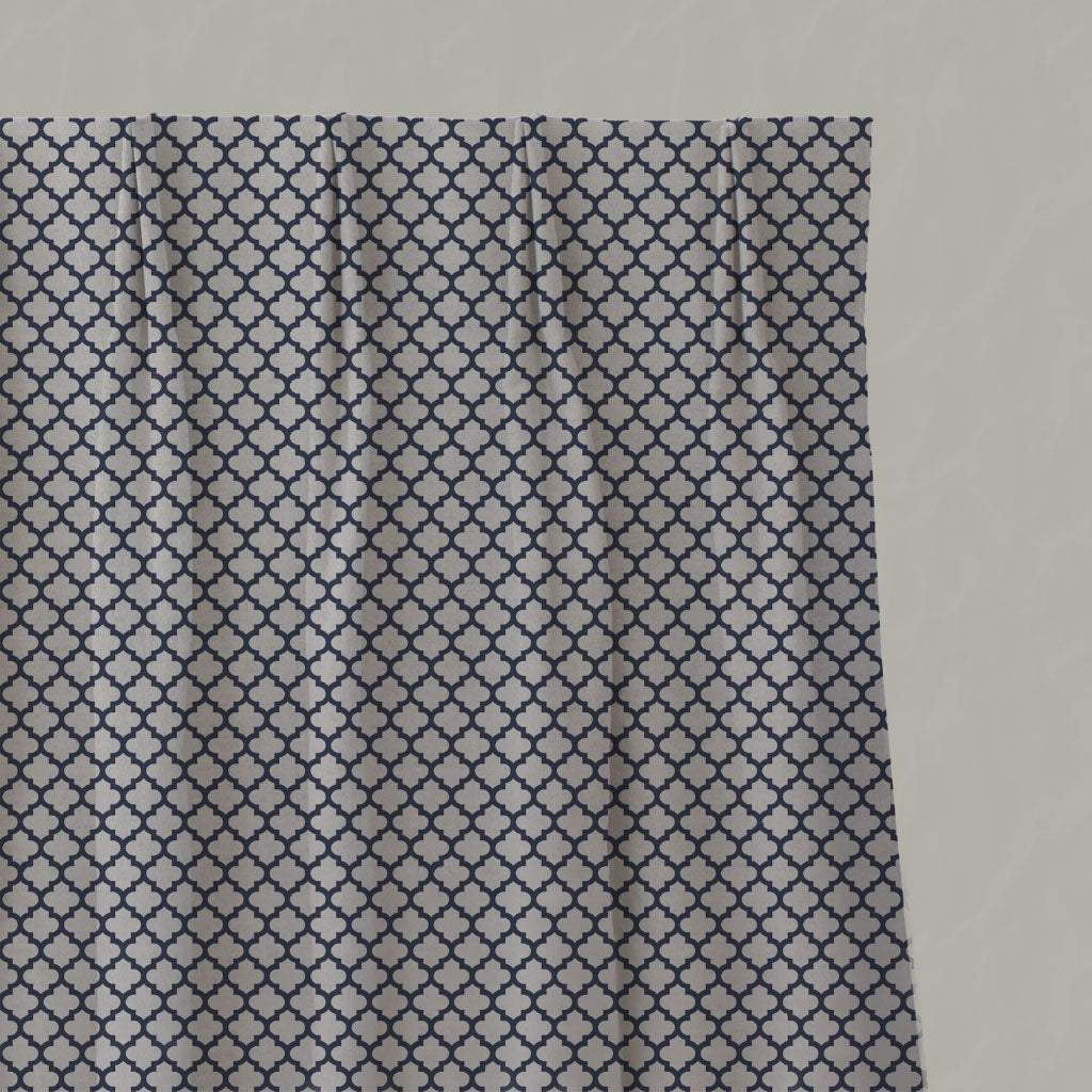 Blue Patterned Linen Pleated Curtains - Jonna Deep Blue - Natural base fabric.