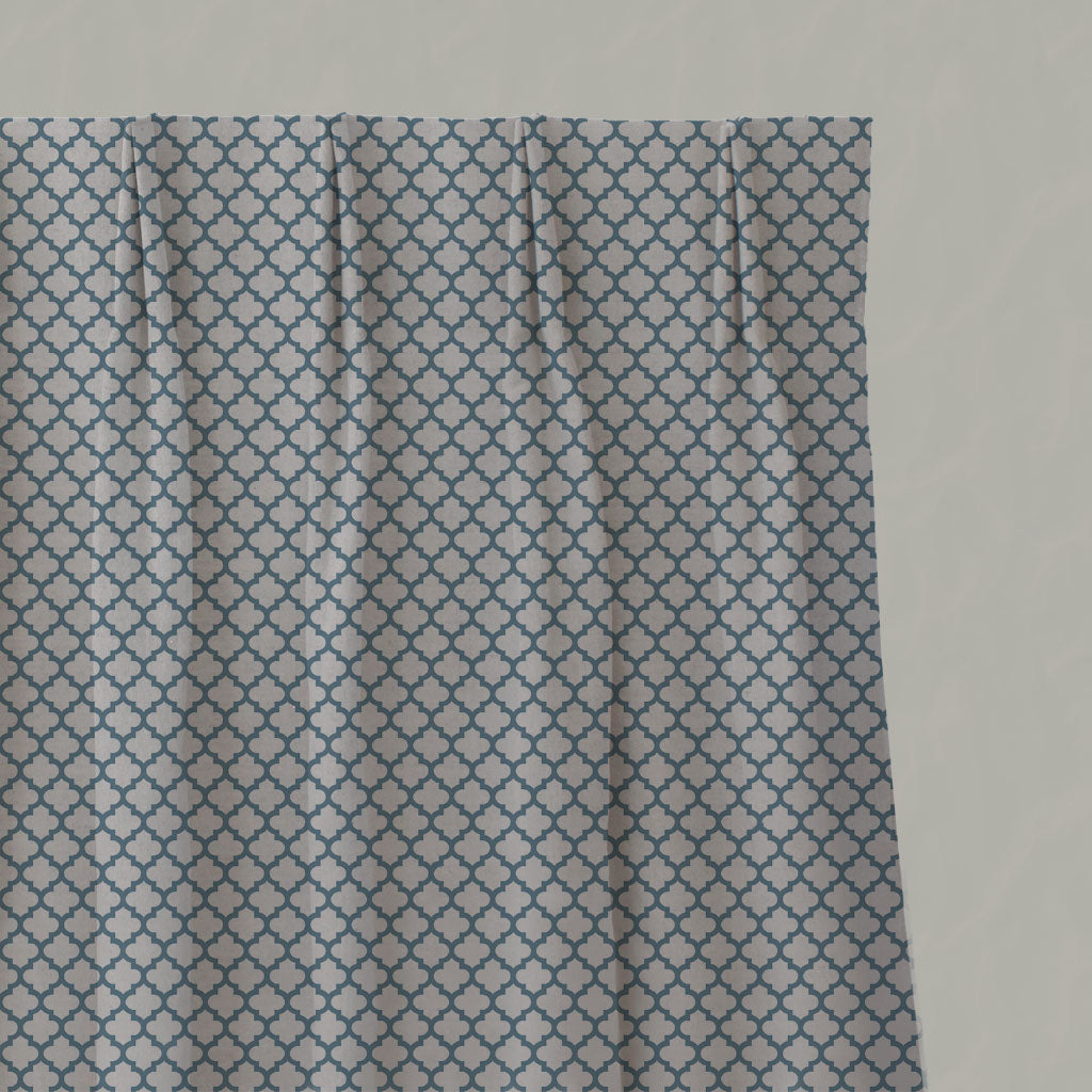 Blue Patterned Linen Pleated Curtains - Jonna True Blue - Natural base fabric.