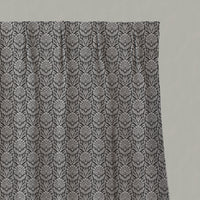 Black Patterned Linen Pleated Curtains - Krista Noir - Natural base fabric.