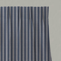Blue Patterned Linen Pleated Curtains - Ksenia Night Blue - Natural base fabric.