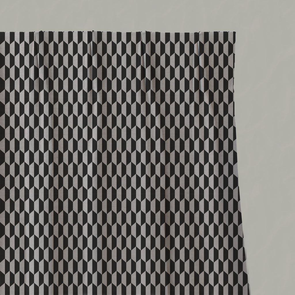Black Patterned Linen Pleated Curtains - Lana Noir - Natural base fabric.