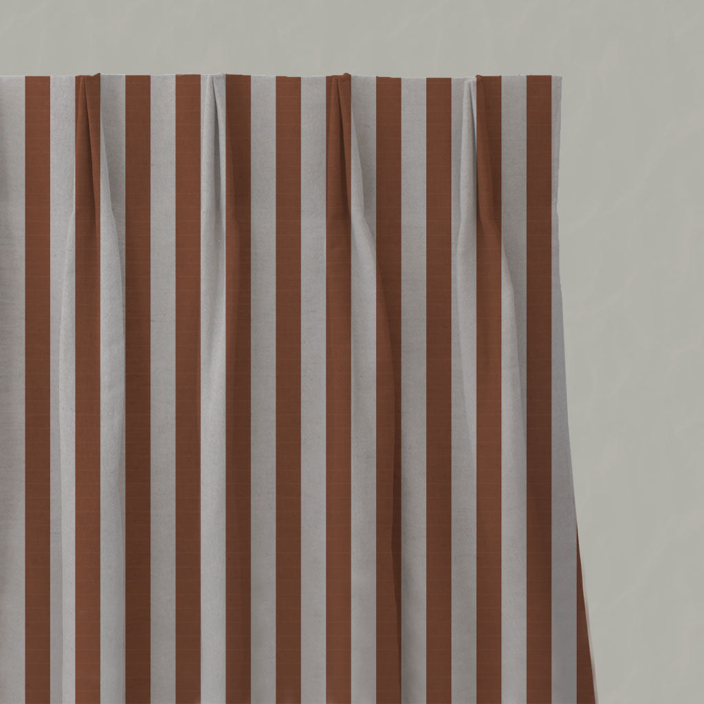 Red / Orange Striped Linen Pleated Curtains - Liliana Terracotta-NAT - Natural base fabric.