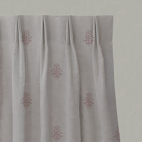 Pink Floral Linen Pleated Curtains - Lisana-NAT Dusty Pink - Natural base fabric.
