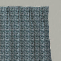 Blue Patterned Linen Pleated Curtains - Malena Blue Stone - Natural base fabric.