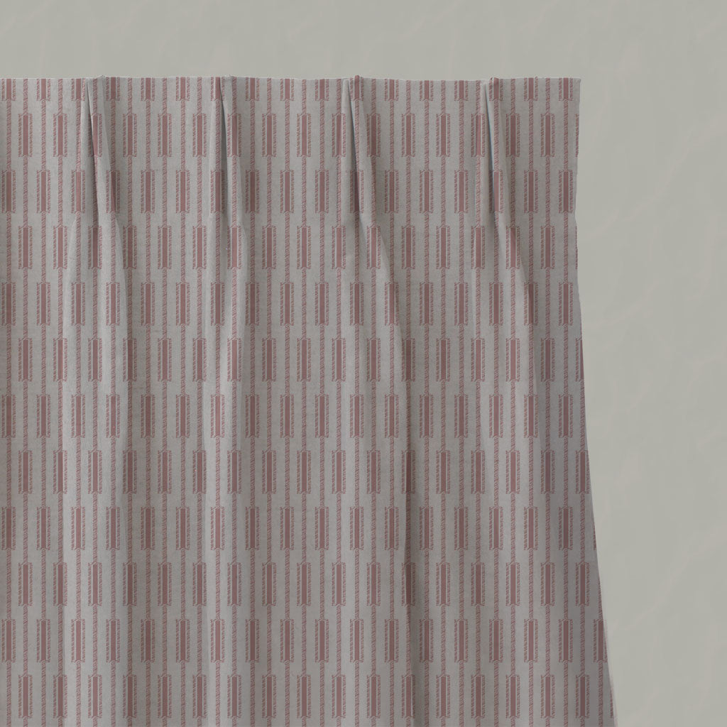Pink Patterned Linen Pleated Curtains - Millie Dusty Pink - Natural base fabric.
