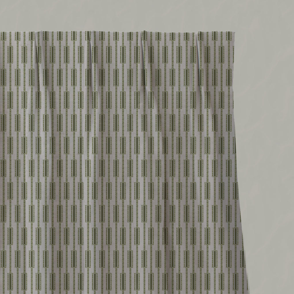 Green Patterned Linen Pleated Curtains - Millie Khaki - Natural base fabric.