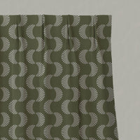 Green Patterned Linen Pleated Curtains - Naja Khaki - Natural base fabric.