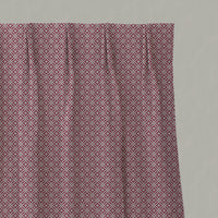 Red Patterned Linen Pleated Curtains - Nella Cherry - Natural base fabric.