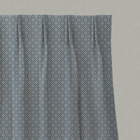 Blue Patterned Linen Pleated Curtains - Nella True Blue - Natural base fabric.