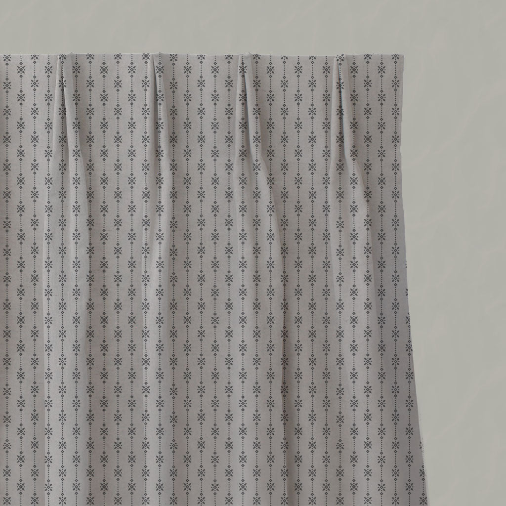 Grey Patterned Linen Pleated Curtains - Nikolet Ash - Natural base fabric.