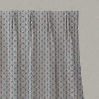 Blue Patterned Linen Pleated Curtains - Nikolet Blue Stone - Natural base fabric.