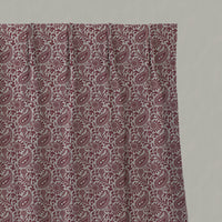Red Patterned Linen Pleated Curtains - Nora Wine - Natural base fabric.